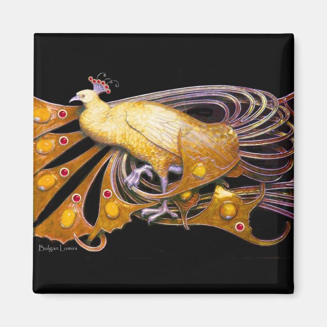 ELEGANT PEACOCK IN YELLOW,BLACK MAGNET (Front)