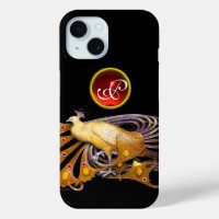ELEGANT PEACOCK IN YELLOW, RUBY MONOGRAM