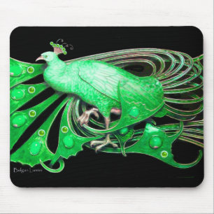ELEGANT PEACOCK JEWEL IN EMERALD GREEN BLACK MOUSE PAD