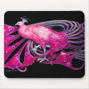 ELEGANT PEACOCK JEWEL IN PINK FUCHSIA BLACK MOUSE PAD