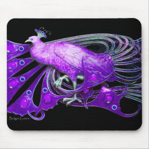 ELEGANT PEACOCK JEWEL IN PURPLE BLACK MOUSE PAD