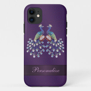 Elegant Peacock Jewels Print Purple Personalized iPhone 11 Case