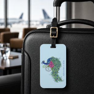 Elegant Peacock Lotus Flower Ornate Blue Henna Luggage Tag