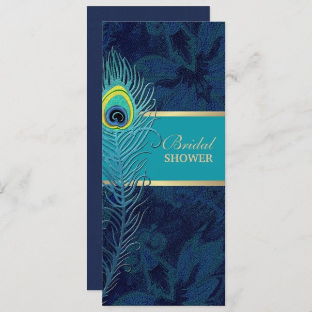 Elegant Peacock Navy Blue Bridal Shower Invitation (Front/Back)