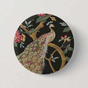 Elegant Peacock On Black Button