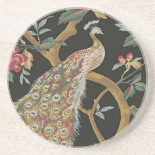 Elegant Peacock On Black Coaster