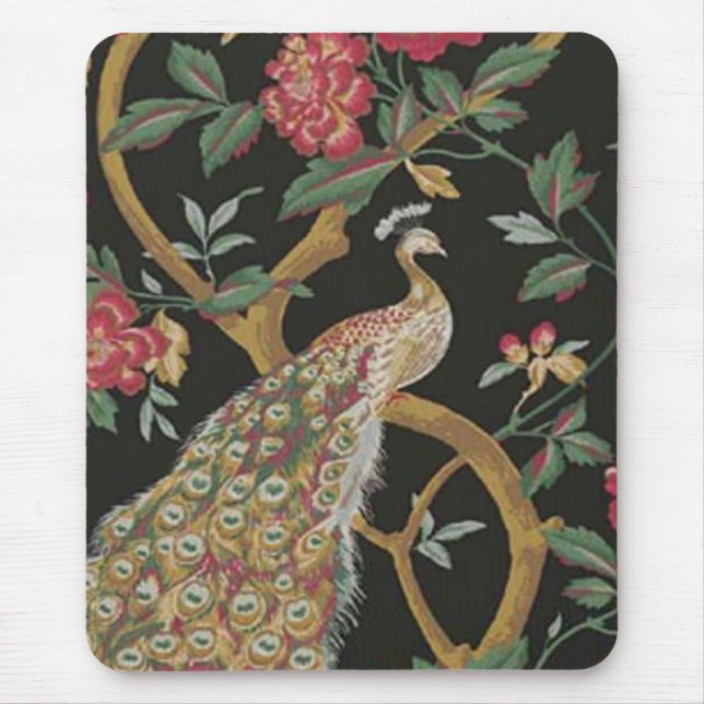 Elegant Peacock On Black Mouse Pad (Front)
