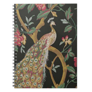 Elegant Peacock On Black Spiral Notebook