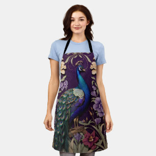 Elegant Peacock On Purple William Morris Inspired Apron