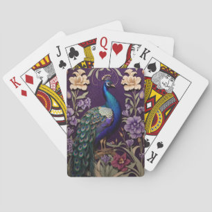 Elegant Peacock On Purple William Morris Inspired Playing Cards