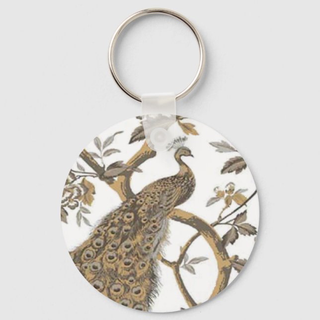 Elegant Peacock On White Key Chain (Front)