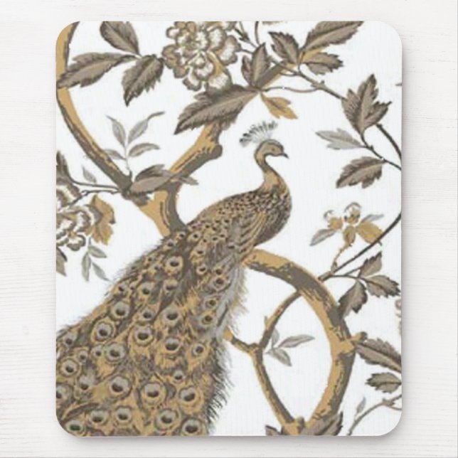 Elegant Peacock On White Mouse Pad (Front)
