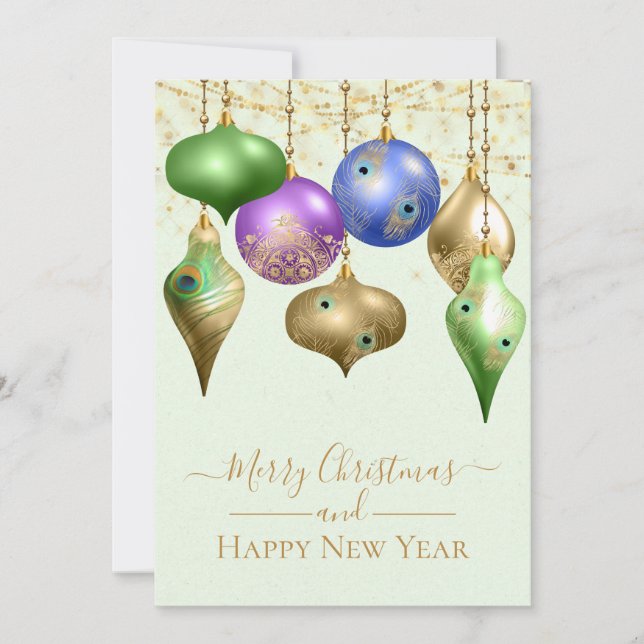 Elegant Peacock Ornament Merry Christmas Flat Card (Front)