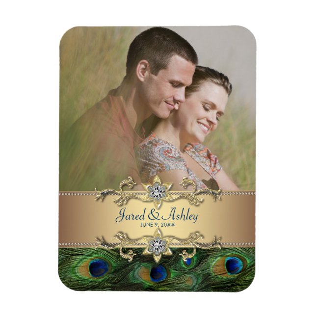 Elegant Peacock Photo Save The Date Magnets (Vertical)