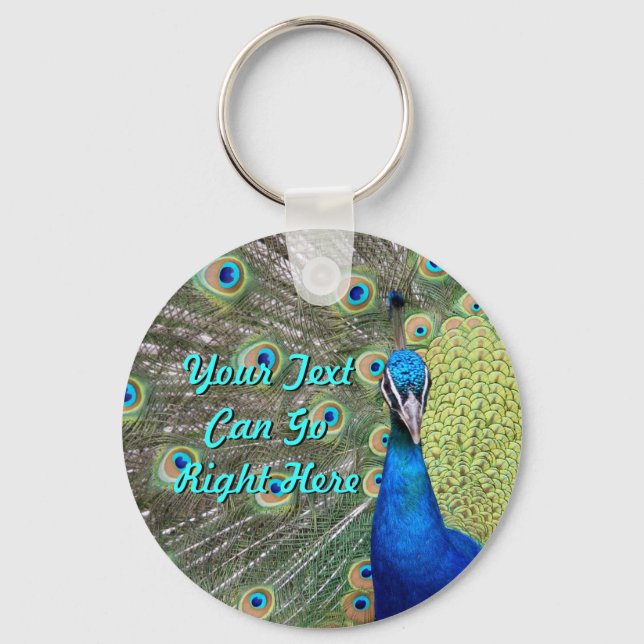 Elegant Peacock Photograph Keychain (Front)