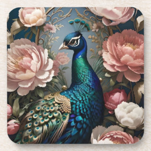 Elegant Peacock Pink Peonies  Coaster