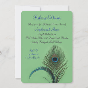 Elegant Peacock Rehearsal Dinner (green) Invitation