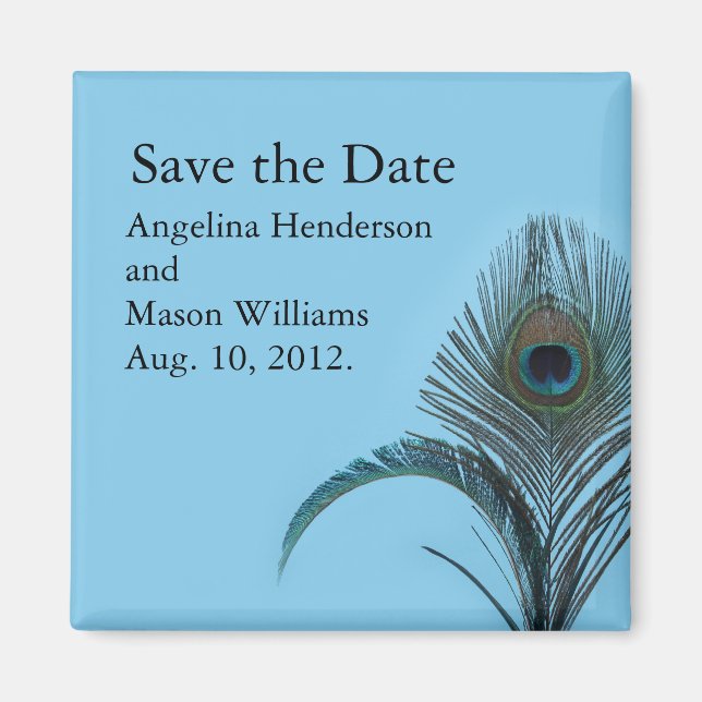 Elegant Peacock Save the Date Magnet (turquoise) (Front)