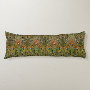 Elegant Peacock Stylish Gold Feathers Pattern Body Pillow