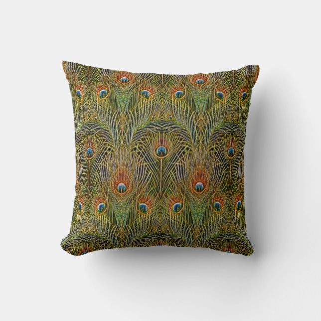 Elegant Peacock Stylish Gold Feathers Pattern Throw Pillow (Front)