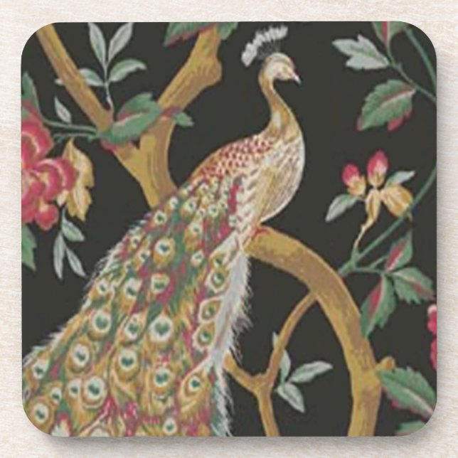 Elégant Peacock Sur Dessous de verre Noirs (Devant)