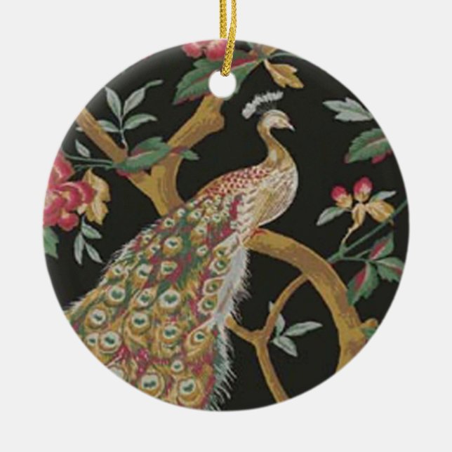 Elégant Peacock Sur Ornement Noir (Devant)
