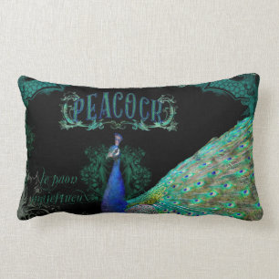 Elegant Peacock w Vintage Scrolls Personalized Lumbar Pillow