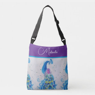 Elegant Peacock Watercolor Blue Painting Crossbody Bag