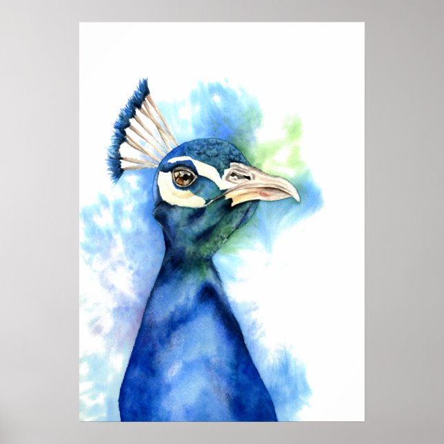 Elegant Peacock Watercolor Painting Poster (Front)