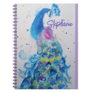 Elegant Peacock Watercolor Womens Pastel Colors Notebook