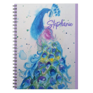 Elegant Peacock Watercolor Womens Pastel Colors Notebook