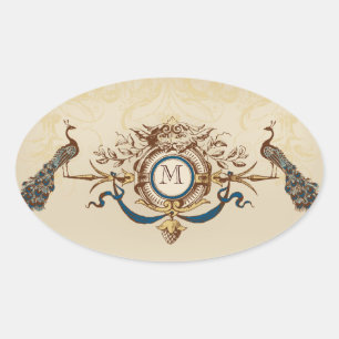 Elegant Peacock Wedding Stickers with Monogram