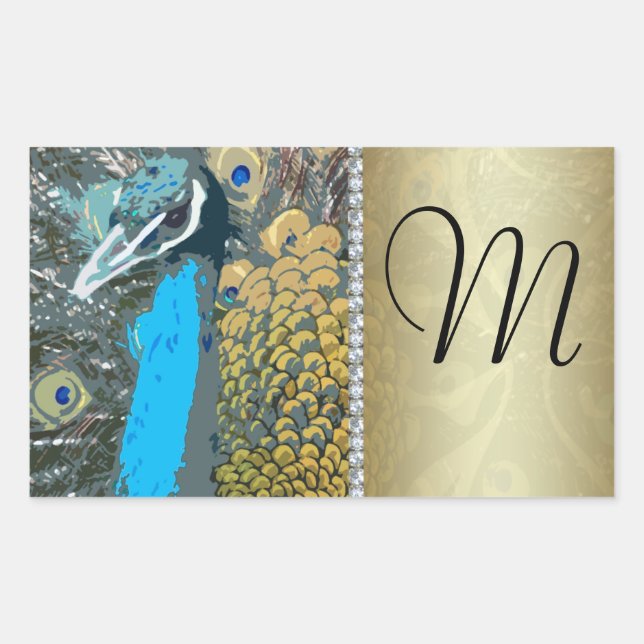Elegant Peacock with Faux Jewels Monogram M Sticker (Front)