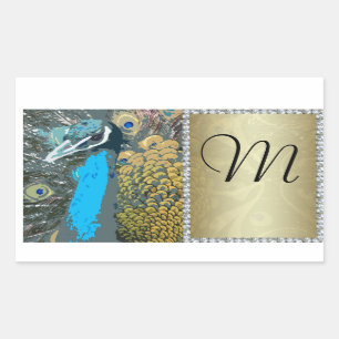 Elegant Peacock with Faux Jewels Monogram M Sticker