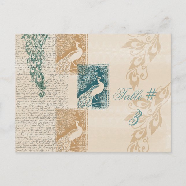 Elegant Peacocks Table Number Postcard (Front)