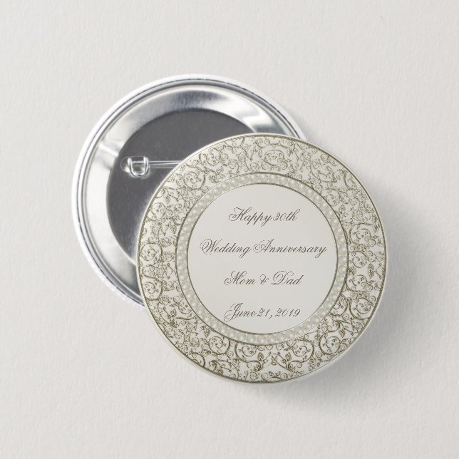 Elegant Pearl 30th Wedding Anniversary 2 Inch Round Button (Front & Back)