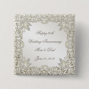 Elegant Pearl 30th Wedding Anniversary 2 Inch Square Button