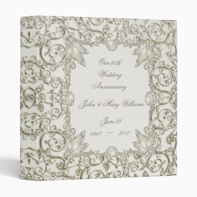 Elegant Pearl 30th Wedding Anniversary Binder (Front/Spine)