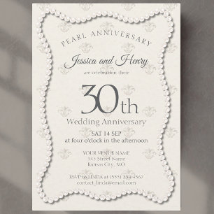 Elegant Pearl 30th wedding anniversary damask Invitation