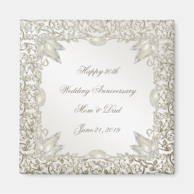 Elegant Pearl 30th Wedding Anniversary Magnet (Front)