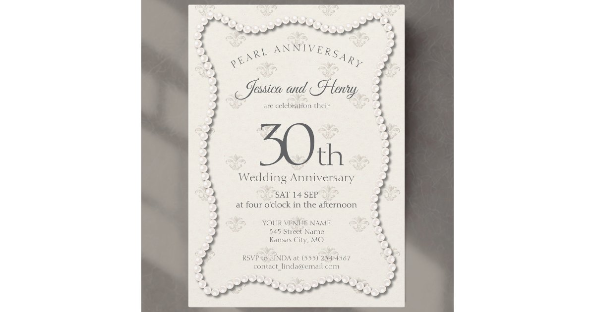 Elegant Pearl 30th wedding anniversary photo Invitation | Zazzle