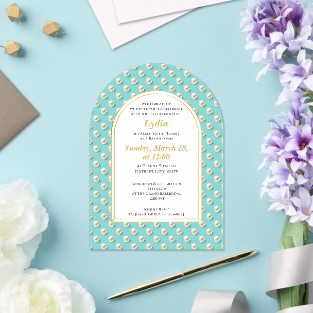Elegant Pearl Bat mitzvah Invitation (Insitu (Mariage))