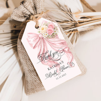 Elegant Pearl Bow Bridal Shower Gift Tags
