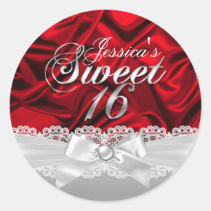 Elegant Pearl Bow & Red Silk Sweet Sixteen Sticker