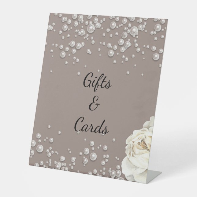 Elegant Pearl Bridal Shower Advice Sign – Grey & W (Front)