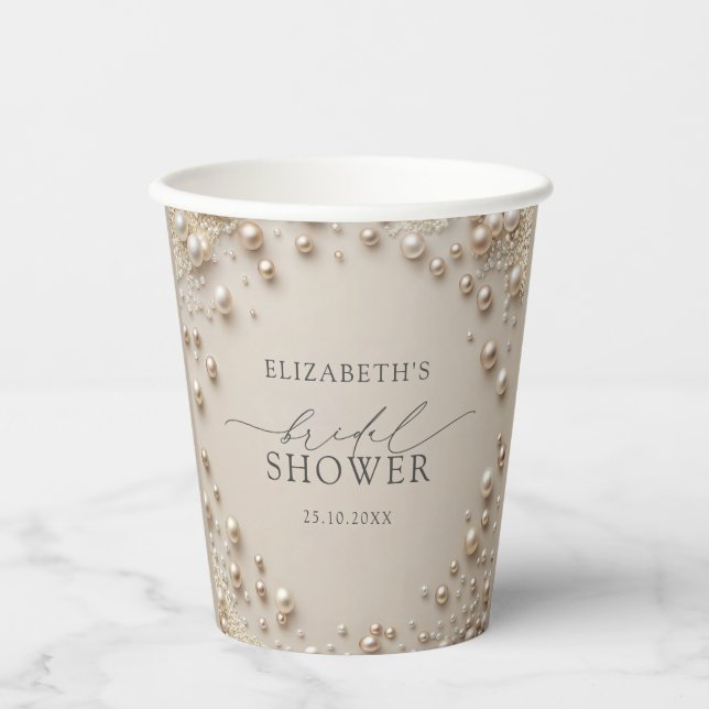 Elegant Pearl Bridal Shower Paper Cups (Front)