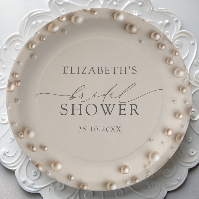 Elegant Pearl Bridal Shower Paper Plate (Creator Uploaded)