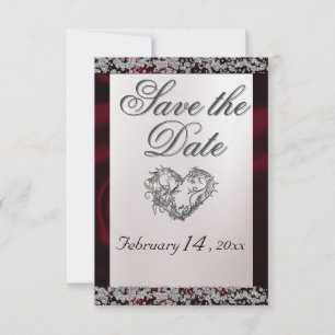 Elegant Pearl, Burgundy Ribbon & Sparkle Save The Date