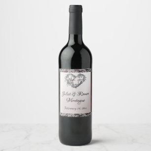Elegant Pearl, Burgundy Ribbon & Sparkle Wine Label