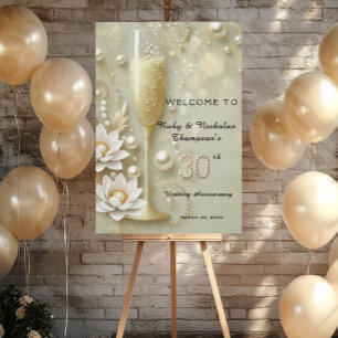 Elegant Pearl & Champagne Glass 30th Wedding Anniv Poster